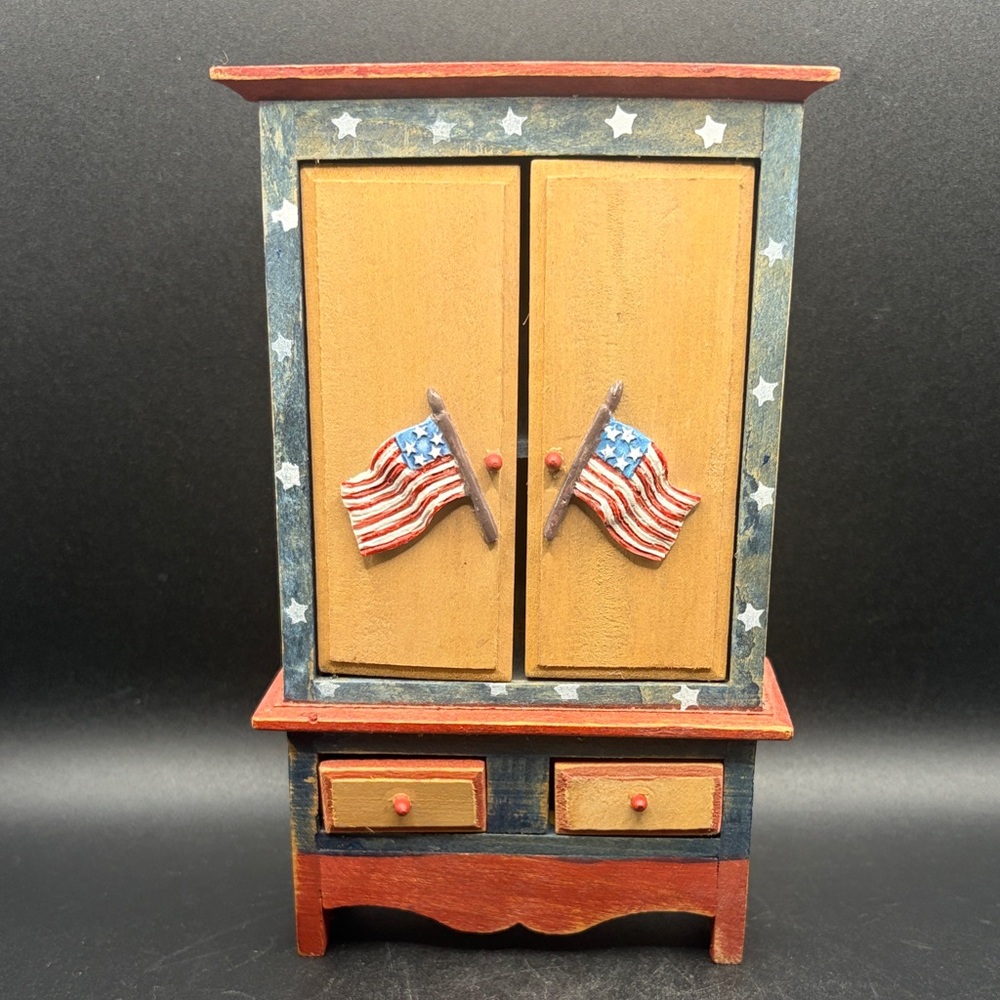 RUSS Vintage Hand Painted Americana Dollhouse Hutch Cabinet Doll House Furniture